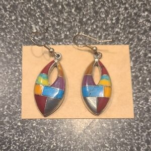 Vintage Colorful Silver Drop Earrings